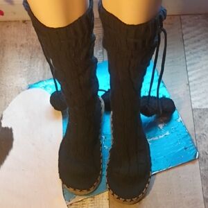 Victoria's Secret Black Knit Moccasins Feels Like Leg Warmers Soft Cushion Soles